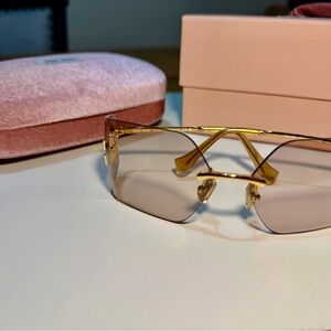 Miu Miu Runway A51S oversized light brown sunglasses with gold accents!
